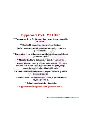 Tupperware Oval 29 Litre Kuru Gıda Saklama Kabı Oval 5 Hsgl N1142867 Mavi