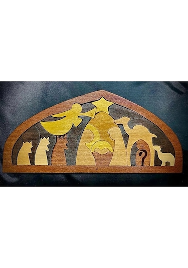 Fortunelane Ahşap İsa Doğuşu Puzzle Dekorasyon, Ev Dekoru Ve Zeka Oyunu, 20x9cm