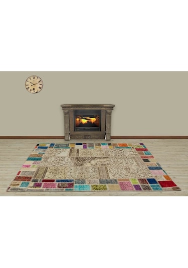 Bej Klasik Modern Patchwork El Dokuma Halı