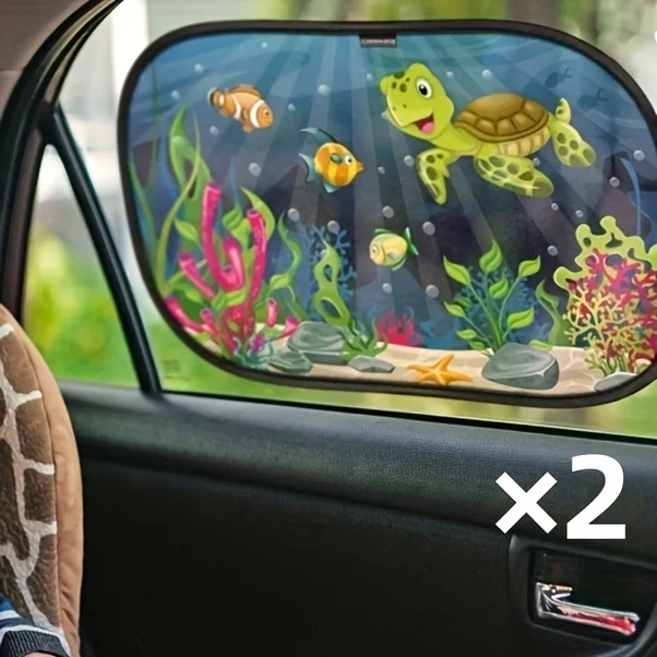 Hightower 2 Adet Deniz Kaplumbağalı Araç Güneşlik Perdesi Upf50+ Uv Koruma Şeffaf Statik