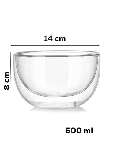 Perotti 12481 Çift Cidarlı Cam Kase Çerezlik Sunumluk 500 Ml Şeffaf