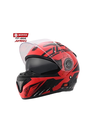Scoyco FF-868 Azrael Güneş Vizörlü Çene Açılır Kask Kırmızı - Siyah
