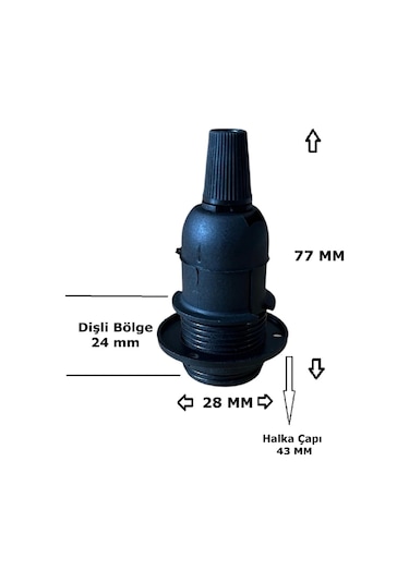 4 Metre Arapuarlı Aç Kapat Anahtar Fişli Abajur Lambader Duyu Seyyar E14 2x0,50 Siyah
