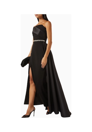 Ac By Aanchal Chanda Embellished Off - Shoulder Scuba Kristal Işlemeli Kadın Elbise Siyah
