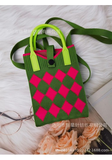 Yaz Sıcak Satış Sezon Örme Küçük Kare Çanta Kaliteli Çanta Crossbody Cep Army Green Diamond Grid-upgrade Button Yeşil