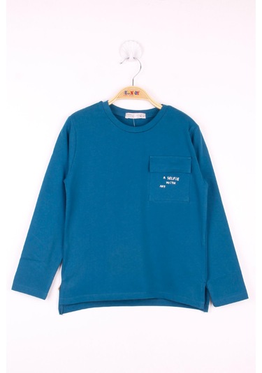 Toontoy Erkek Çocuk Cepli Düz T-shirt Petrol Mavi