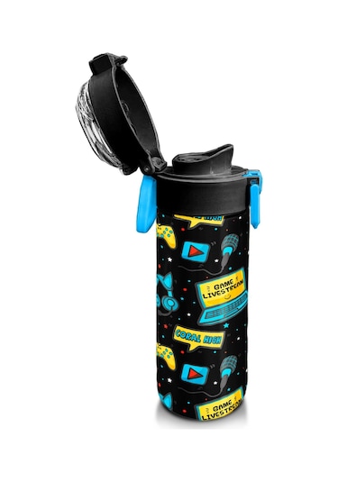 Coral High Kids Siyah Mavi Gamer Desenli Pipetli Ve Direkt İçim Çelik Termos 500 Ml 31984 Siyah - Mavi