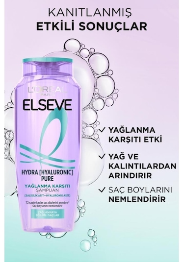 5'li Elseve Hydra Hyaluronic Pure Salisilik Asit Içeren Yağlanma Karşıtı Arındırıcı Şampuan 300ml pkt5lhydrapureshpset-10586