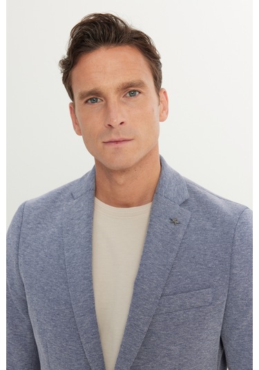 Erkek Lacı Pamuklu Slim Fit Dar Kesim Mono Yaka Armürlü Torba Cepli Blazer Ceket Lacı