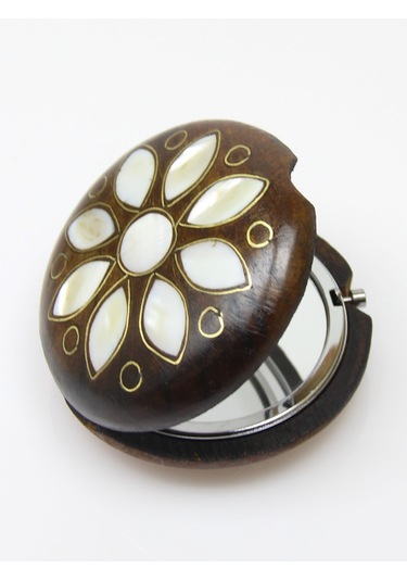 Sedef Işlemeli Telkari Ceviz Ağacı El Yapımı Makyaj Aynası Euay5 Beyaz