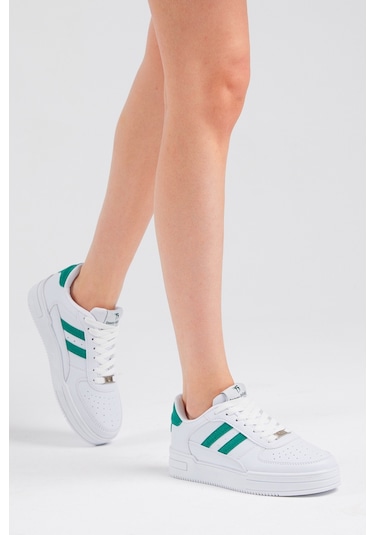 Tonny Black Unisex Beyaz Yeşil Yanı Çizgili Bağcıklı Rahat Kalıp