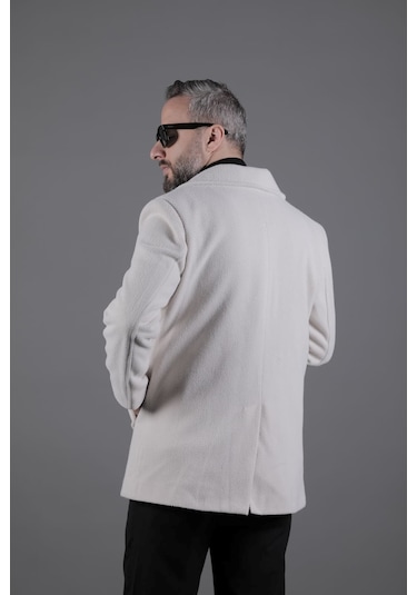 Ohepmoda Desenli Kruvaze Erkek Kaşe Kaban Bej