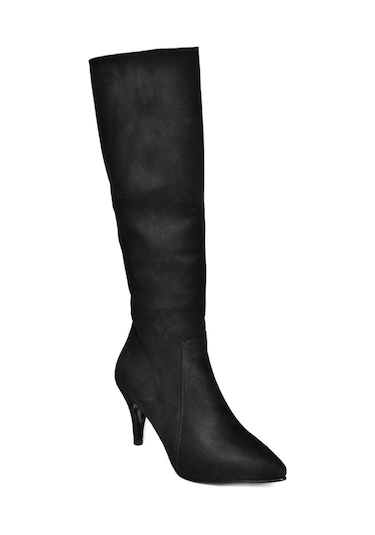 Fox Shoes R372453002 Siyah Süet İnce Topuklu Kadın Çizme Siyah