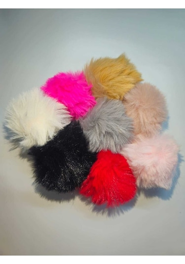 Füme Taşlı Minik Ponpon Seçenekli Anahtarlık