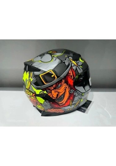 Sway Sw 820 Badboy Full Face Motosiklet Kaskı Gri Sarı Kırmızı