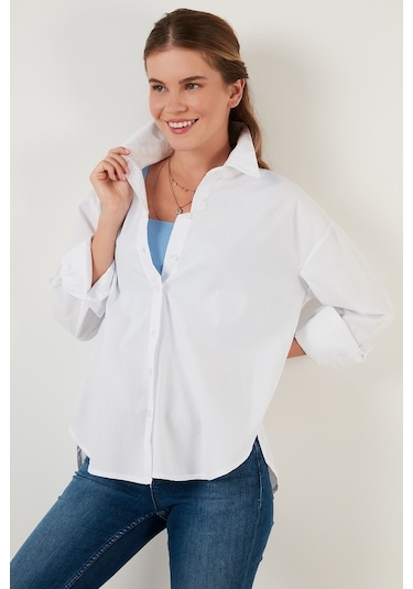 Lela Oversize % 100 Pamuk Poplin Bayan Gömlek Cf21S163867 Beyaz