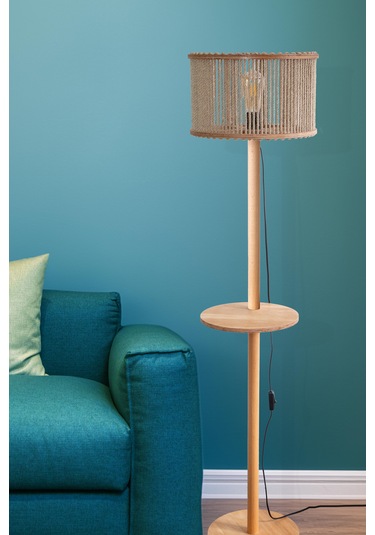 Jüt Serisi Jütopia Raflı Jüt Halatlı Ahşap Lambader