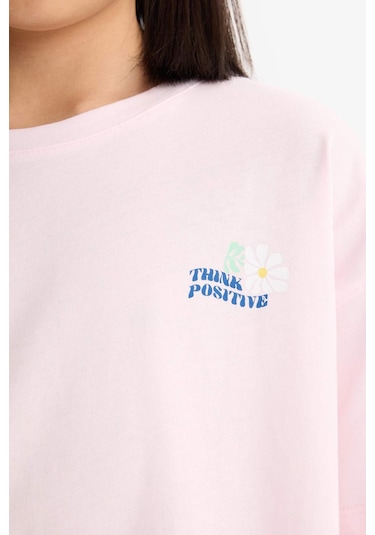 DeFacto Kız Çocuk 2'li Takım Baskılı Kısa Kollu Tişört Uzun Tayt E3816A825SMPN144 Pembe