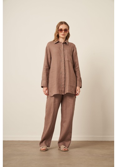 Ftz Women Kadın Ham Keten Takım Vizon 31115 Vizon