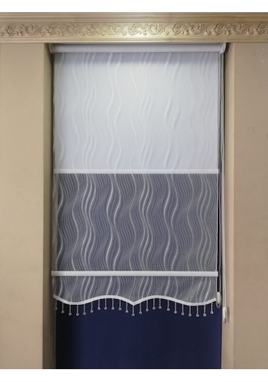 Dalga Desen Tül&Stor Çiftmekanizmalı Perde Etek+Bonc...