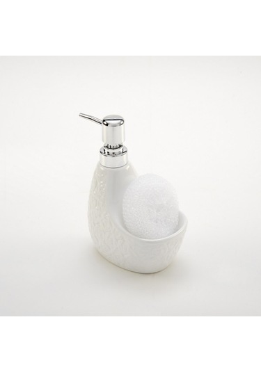 Seramik Süngerlikli Sıvı Sabunluk Gül Desen Beyaz
