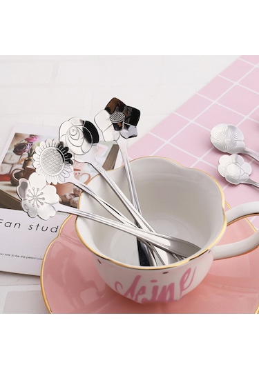 Kosona 410 Paslanmaz Çelik Güneş Çiçeği Kısa Saplı Kaşık - Kahve, Bal, Çay Karıştırıcı, Tatlı Servisi Diğer