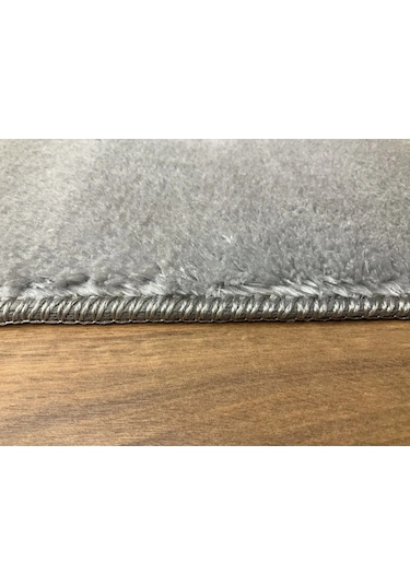 Puffy Gri Oval Örgü Saçaklı Peluş Yumuşacık Yıkanabilir Kaymaz Taban Halı Salon Oturma Odası Gri