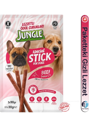Jungle Sticks Dana Etli Köpek Ödül Çubuğu 3 x 10 G