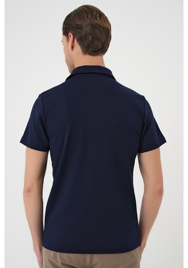 Comfort Fit Polo Yaka Esnek Pamuk Casual Lacivert Tişört Ts 886 Lacivert