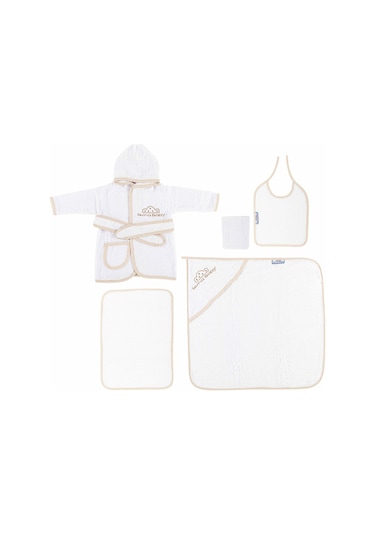Sema Baby 5 Parça Bebek Bornoz Seti - Ekru