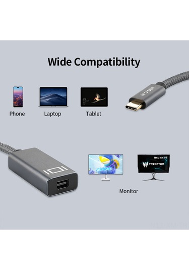 Ximistore9 Type-c Erkekden Mini Dp Dişiye Hdmı Kablosu 4k 60hz/2k 144hz Ses-video Senkronizasyonu Gri 0.2m