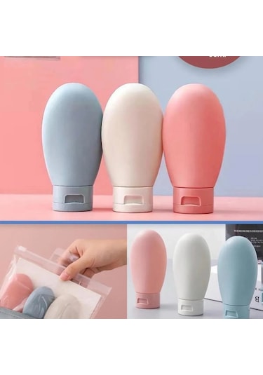 Mucit Home 3'lü Doldurulabilir Çantalı Seyahat Tipi Şişe Seti Boş Krem Şişesi 60ml