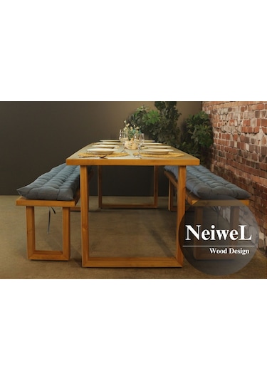 Neiwel Loen Doğal Ahşap Banklı Mutfak Ve Yemek Masası Takımı-80-240 Takım Açık Ceviz