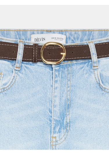 Dilvin 72299 Kemer Detaylı Geniş Paça Jean-açık Mavi