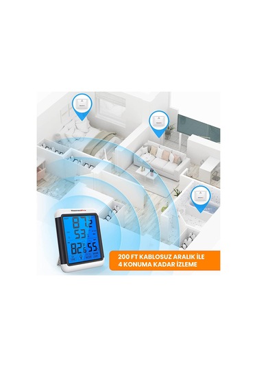 ThermoPro TP65 Dokunmatik Işıklı Geniş Ekran İç ve Dış Mekan (Sensörlü) Dijital Sıcaklık ve Nem Ölçer