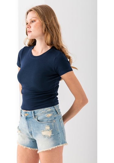 Giysa Kadın Bisiklet Yaka Pamuklu Basic Body Lacivert - 25873 Lacivert