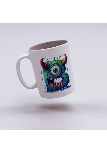 B Harfi Bardak, Sevimli Canavarlar Harflı Bardak Hediyesi Porselen Beyaz