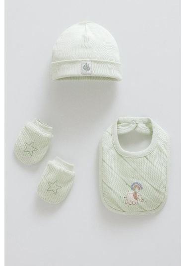 Caramell %100 Pamuk Good Baby 3'lü Takım 50-56 Cm Bere-şapka-eldiven Yeni Doğan Crml.tae2077 Yeşil