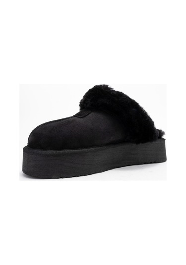 Olessa Siyah Hakiki Deri Süet Kadın Kürklü Terlik Siyah