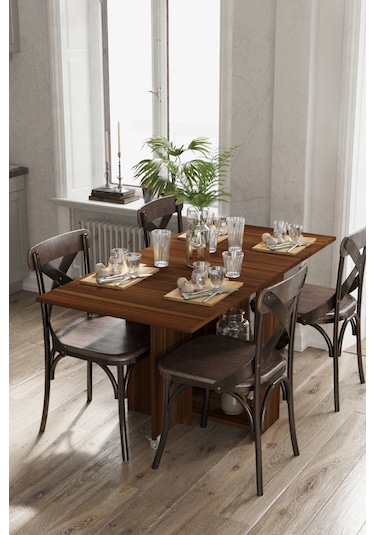 Dekorfim DF01102BR Pratik Katlanır Masa Mutfak ve Yemek Masası