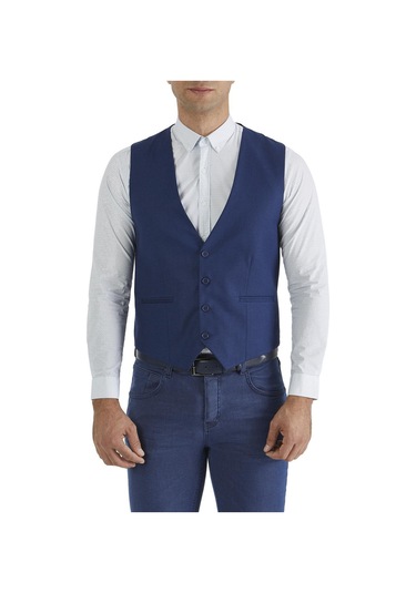 Y 102 Slim Fit Klasik Parlement Yelek Mavi