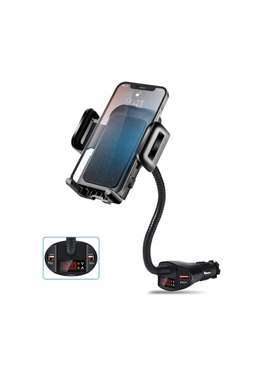 Youtek Araç Sigara Çakmaklı Telefon Tutucu, 18w Hızlı Şarj, Çift Usb, Akıllı Koruma, Abs Malzeme, Q708 Siyah