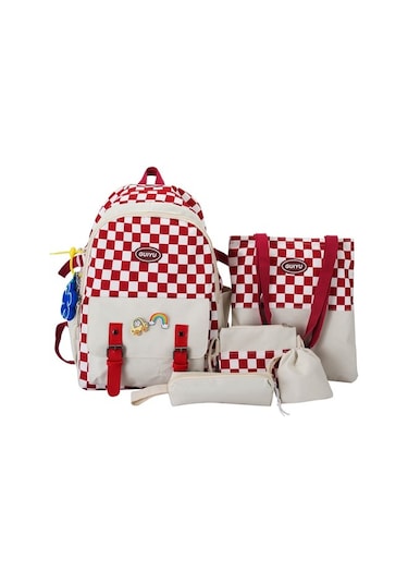 5'li Büyük Kapasiteli Sırt Çantası Seti Uı6c2r Kırmızı