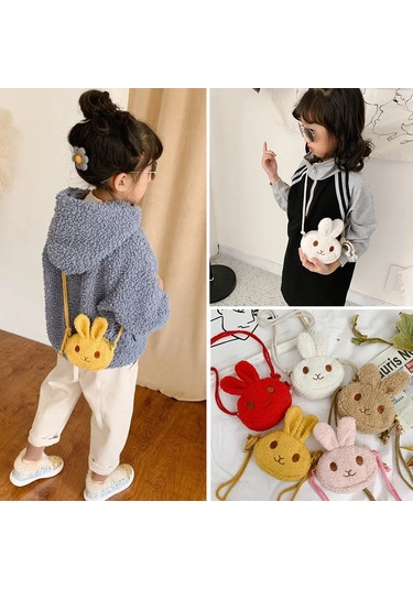 Sevimli Tavşan Çocuklar İçin Peluş Omuzdan Askili Çanta Karikatür Postacı 02 02 Çok Renkli