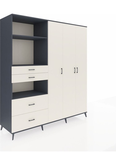 Kronos Dolap 12 Raflı 4 Çekmeceli Tek Askılı 220x59x243 Antrasit-aytaşı/aytaşı Aytası/aytası