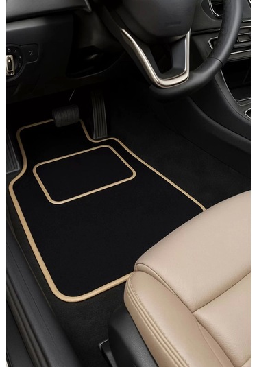 5 Parça Universal Topuk Destekli Oto Halı Paspas Takımı Kenar Renk Bej