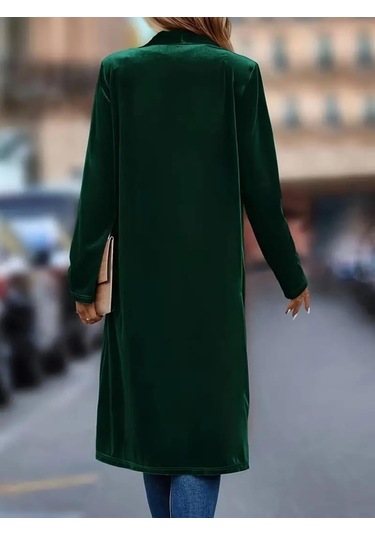Kadın Uzun Kollu Önü Açık Kolları Uzun Midi Ceket Yeşil