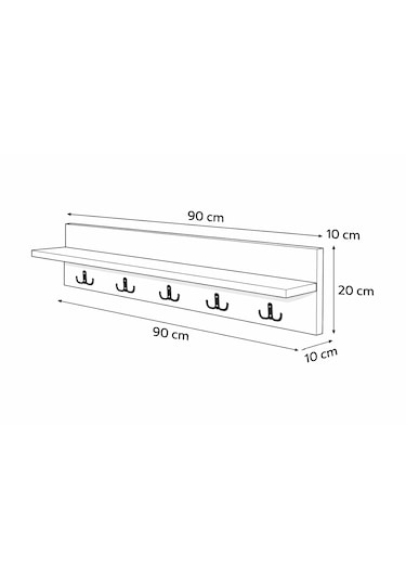90 Cm 5 Kancalı Duvara Monte Askılık Beyaz