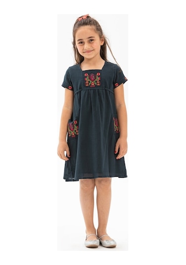 Melek Şile Bezi Çocuk Elbise Petrol Ptrl