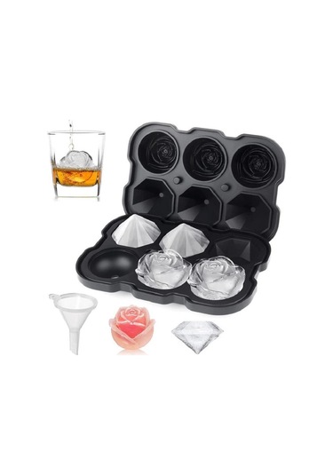 Esnek Silikon Gül Elmas Şekli Buz Topu Kalıbı - Alkolsüz İçecekler, Viski, Kokteyl Ve Daha Fazlası İçin Kolay Çıkarılan Buz Makinesi Siyah